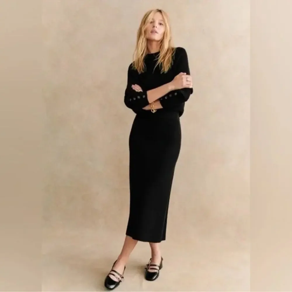 SEZANE Naella Wool Blend Skirt Black Size Medium - Picture 2 of 8